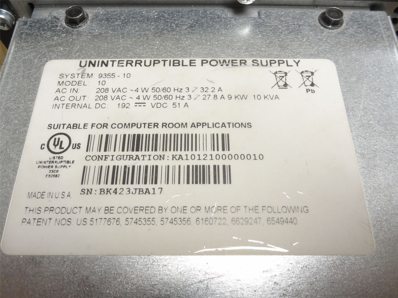 Eaton 9355-10; Double-Conversion Online UPS; 208VAC; 10KVA; 3-Phase
