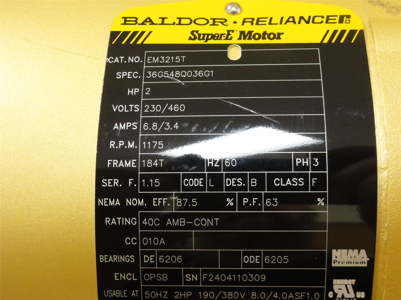 Baldor EM3215T; AC Motor; 2HP; 230/460V; 1175RPM; 3PH; 60HZ