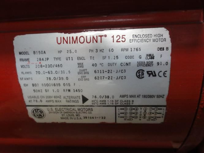 Bell and Gossett 8.0BF; Pump & Motor; 25HP; 80-9x9.5