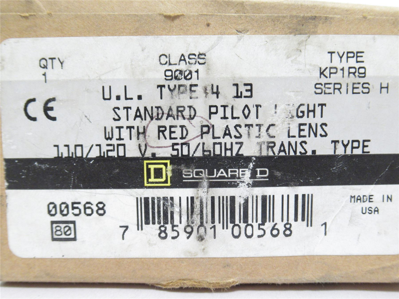 Square D 9001-KP1R9; Pilot Light Assy; Red; 120VAC; 30mm