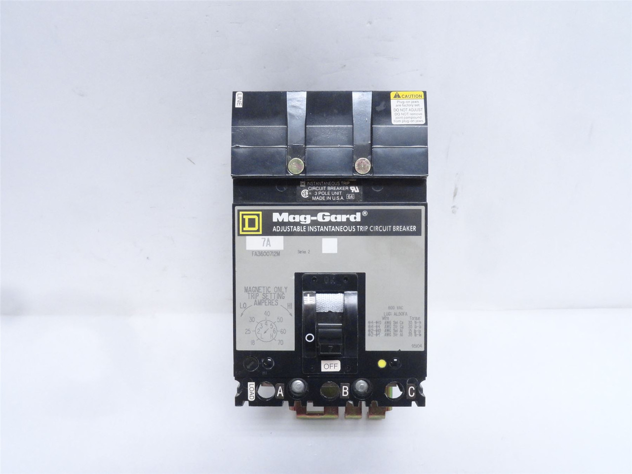 Square D FA3600712M; Circuit Breaker; 7A; 3P; 600VAC