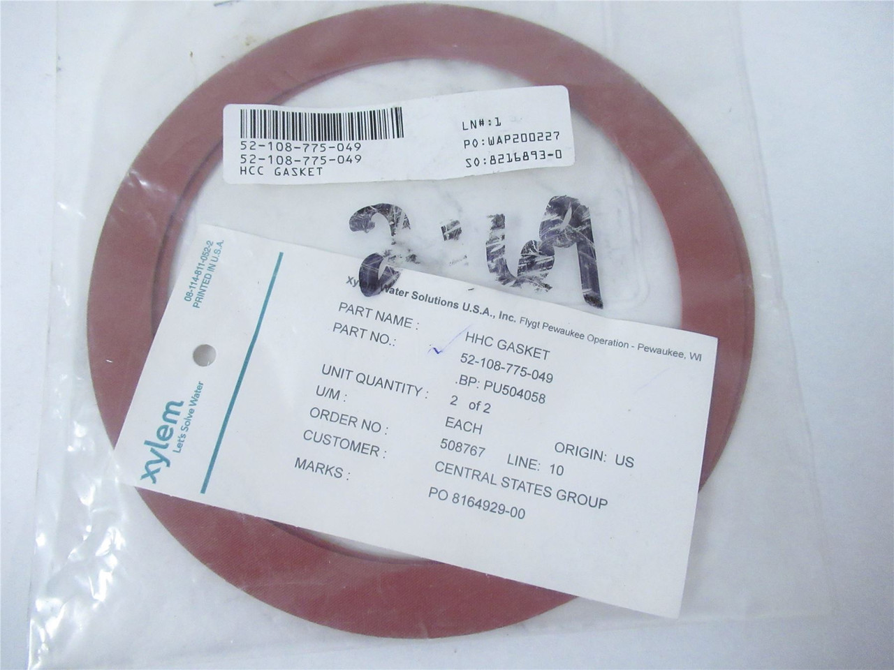 Xylem 52-108-775-049; Lot-2 HHC Gasket for Xylem Water Pump