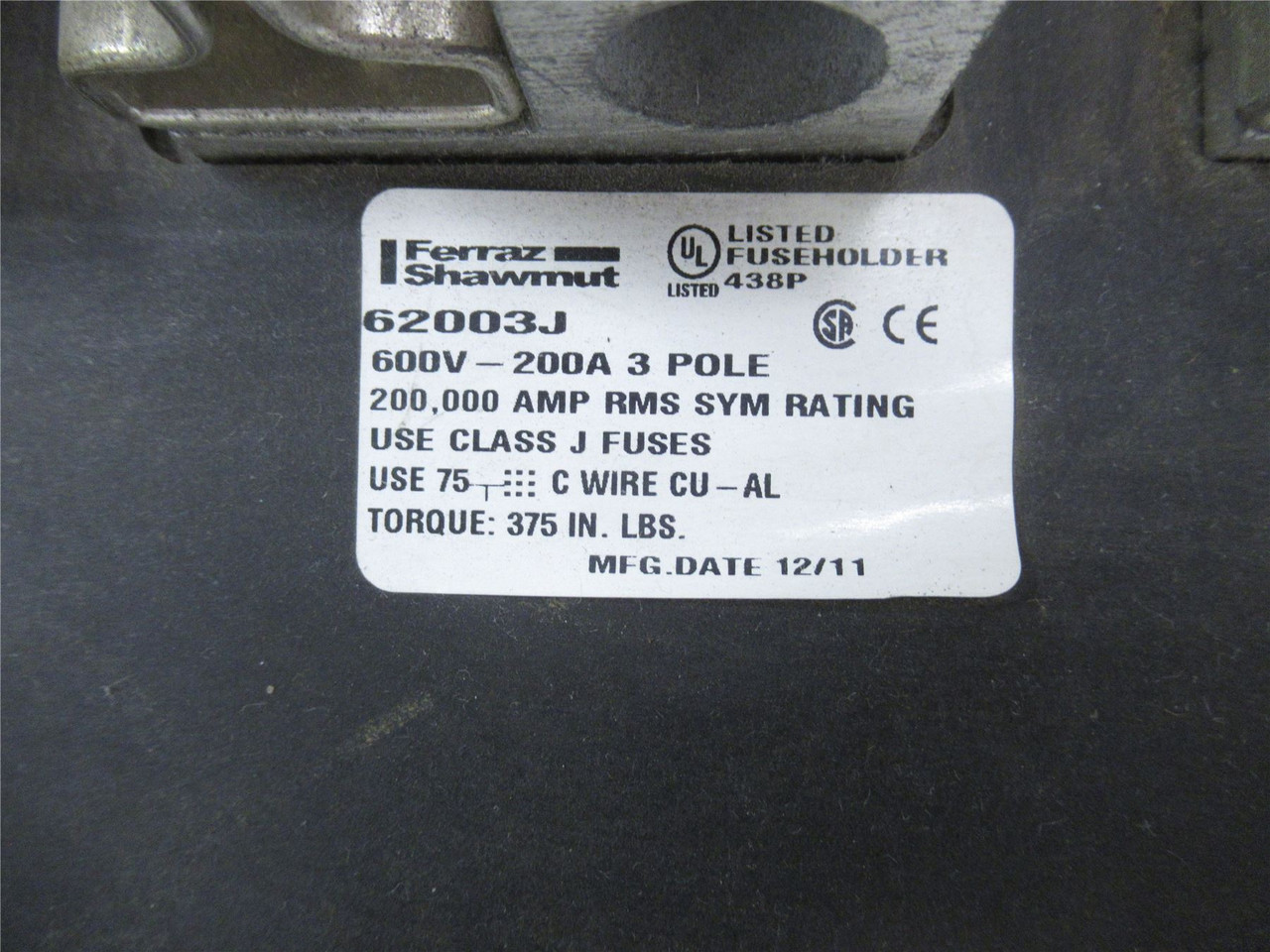 Ferraz Shawmut 62003J; Fuse Block 600V 200A 3 Pole