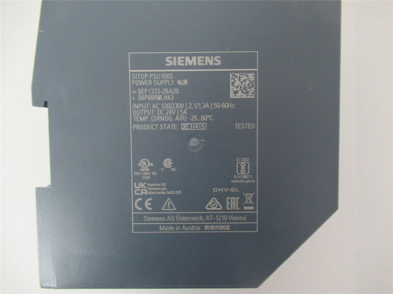 Siemens 6EP1333-2BA20; Power Supply AC-IN; DC 24V/5A-OUT