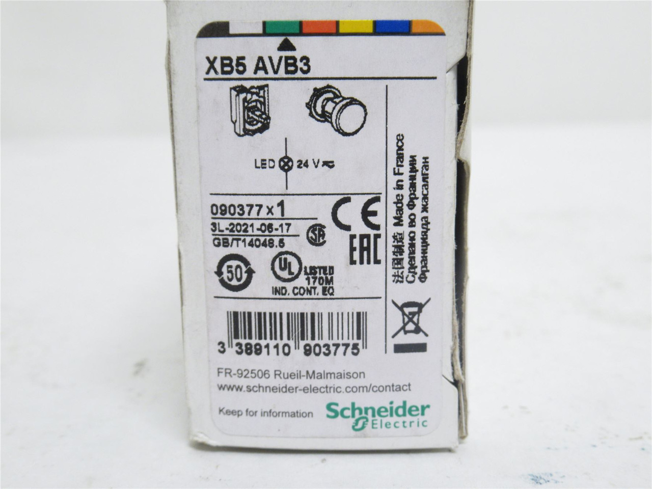Schneider XB5-AVB3; Pilot Light; Green; 10A; 600V