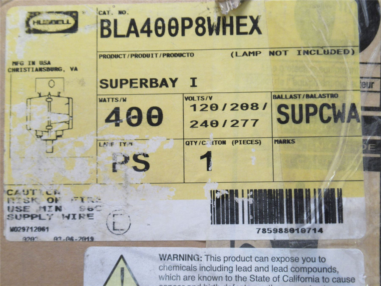 Hubbell BLA-400P8-WH-EX; Superbay Ballast Housing 120-277VAC