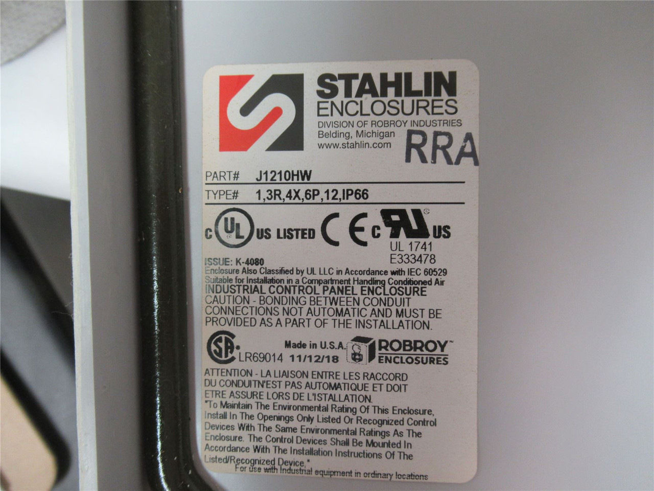 Stahlin J1210HW; Hinged Covered Enclosure 12Hx10Wx5D Inches