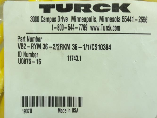Turck VB2-RYM 36-2/2RKM 36-1/1/CS10384; Molded Cordset U0875-16