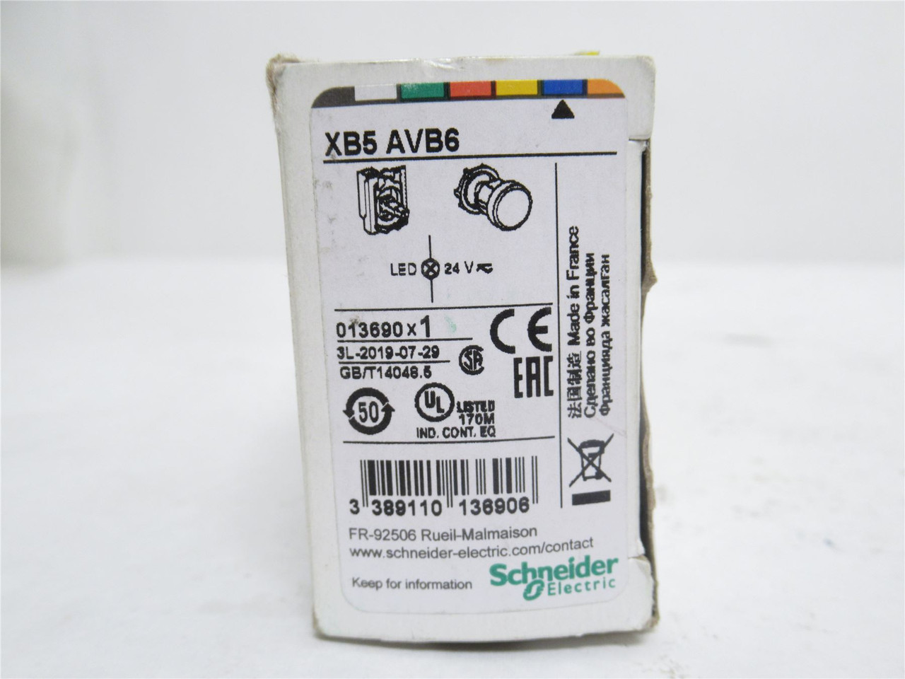 Schneider XB5AVB6; Harmony Pilot Light; Blue; 10A; 600V