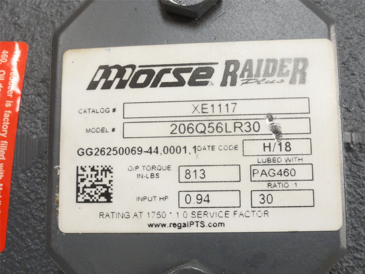 Morse 206Q56LR30; Gear Speed Reducer; 30:1 Ratio; RA
