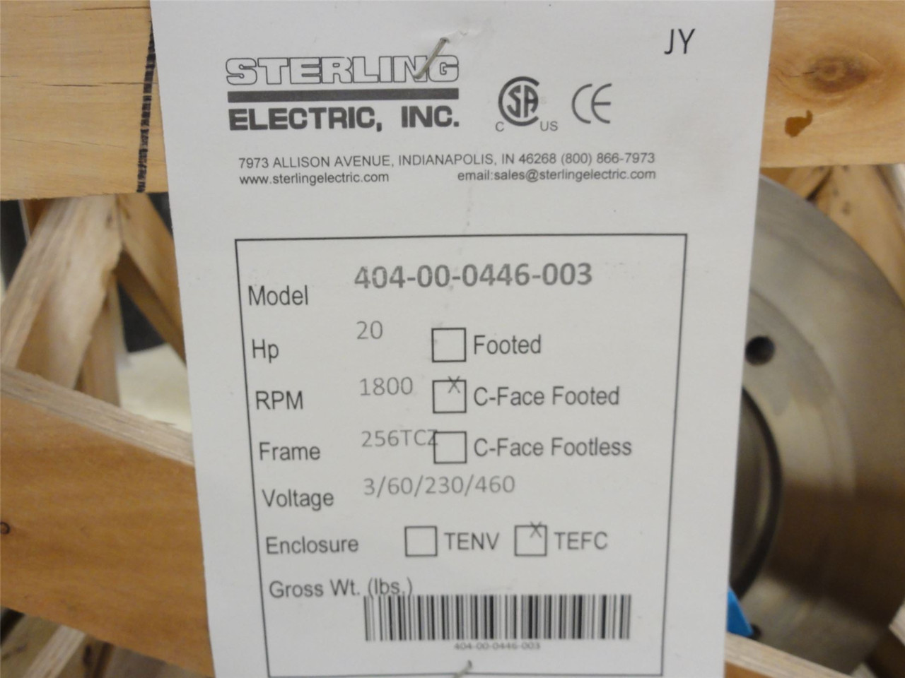 Sterling 404-00-0446-003; JBT SS Motor 20HP 230/460V 1800RPM