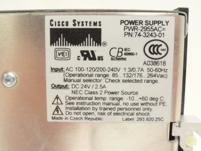 Cisco PWR-2955AC; Power Supply; 100-240VAC; 1.3 / 0.7A In