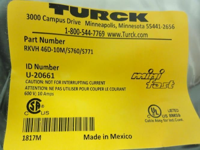Turck U-20661; Female Cordset; RKVH 46D-10M/S760/S771