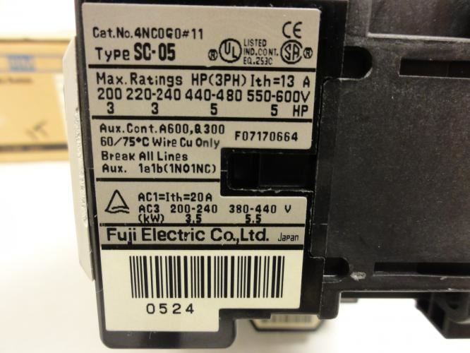 Fuji SW-05RM/2E; Reversible Starter 13A; 3P; 600V; Coil: 120V