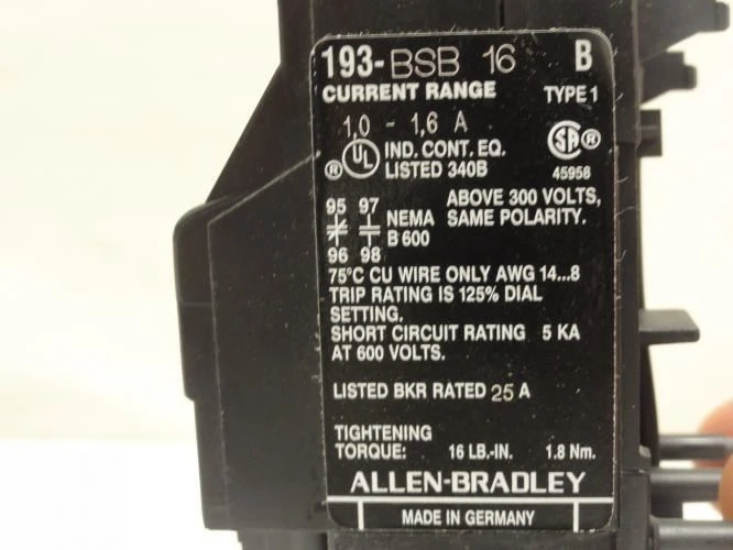 Allen-Bradley 193-BSB16 B; Overload Relay 1~1.6A; 3P; 600VAC