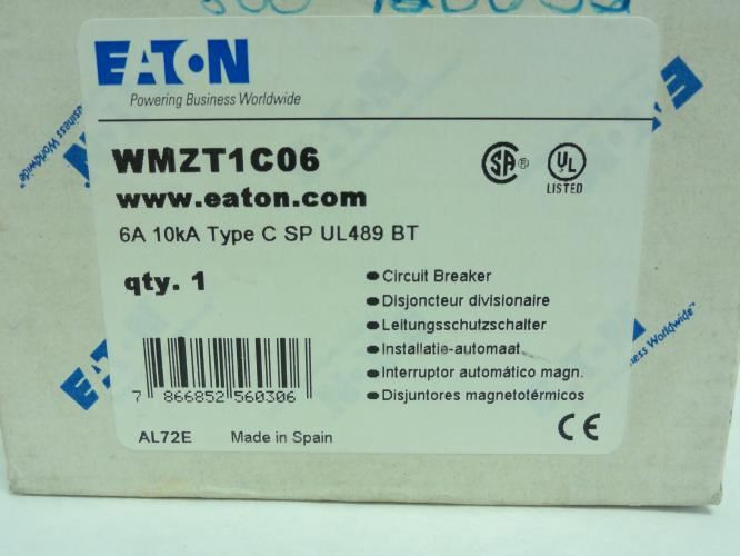 Eaton WMZT1C06; Miniature Circuit Breaker; 6A;1P; 277/480VAC