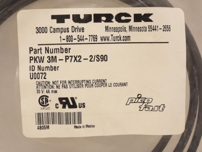 Turck U0072; Female Right Angle Cordset; 2m Long; 3-Wire