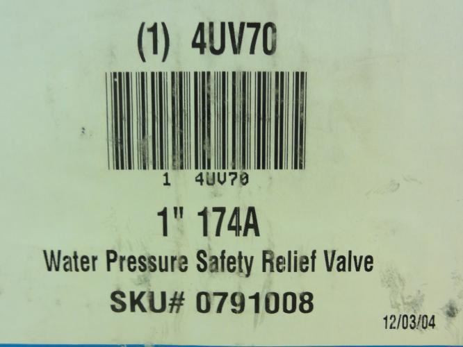 Watts 791008; Relief Valve; 1" NPT; 125PSI