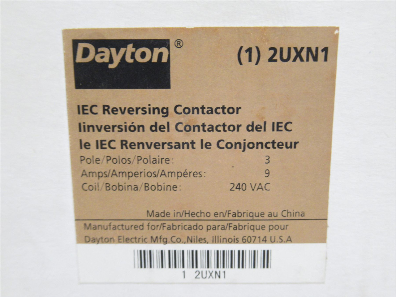 Dayton 2UXN1; Reversing Contactor 9A; 3P; 600VAC; Coil: 240V