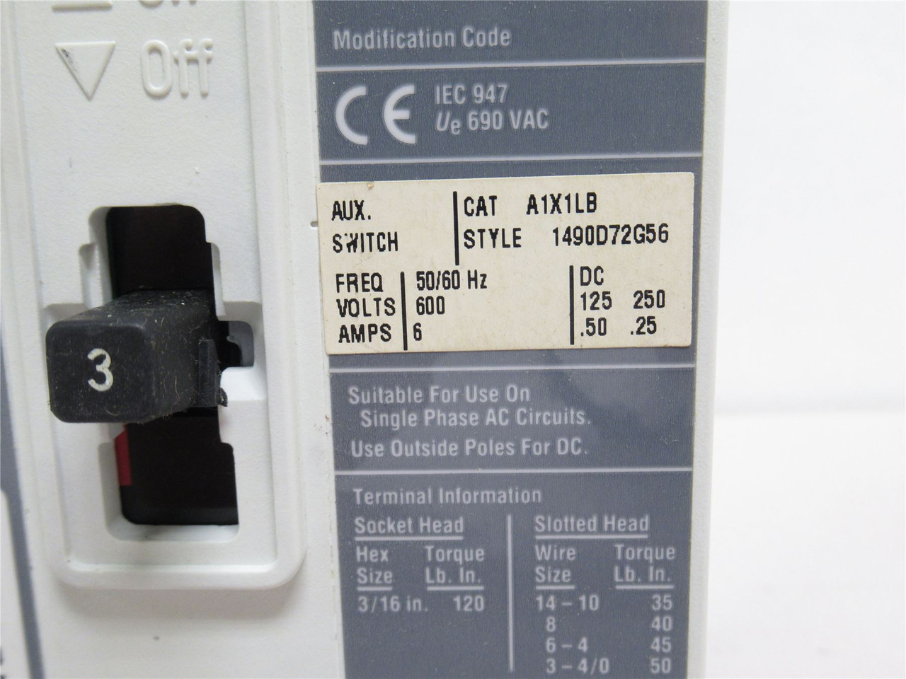 Cutler-Hammer HMCPS007C0; Motor Circuit Protector 3A; 600VAC