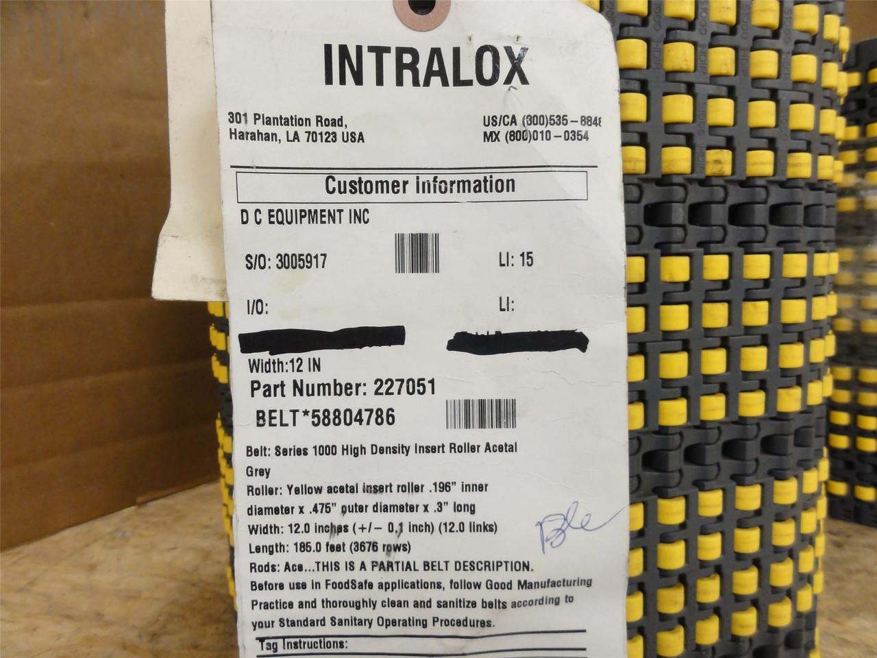 Intralox S1000-12-22; Set Conveyor Belt; 12"W x 44'L (total)