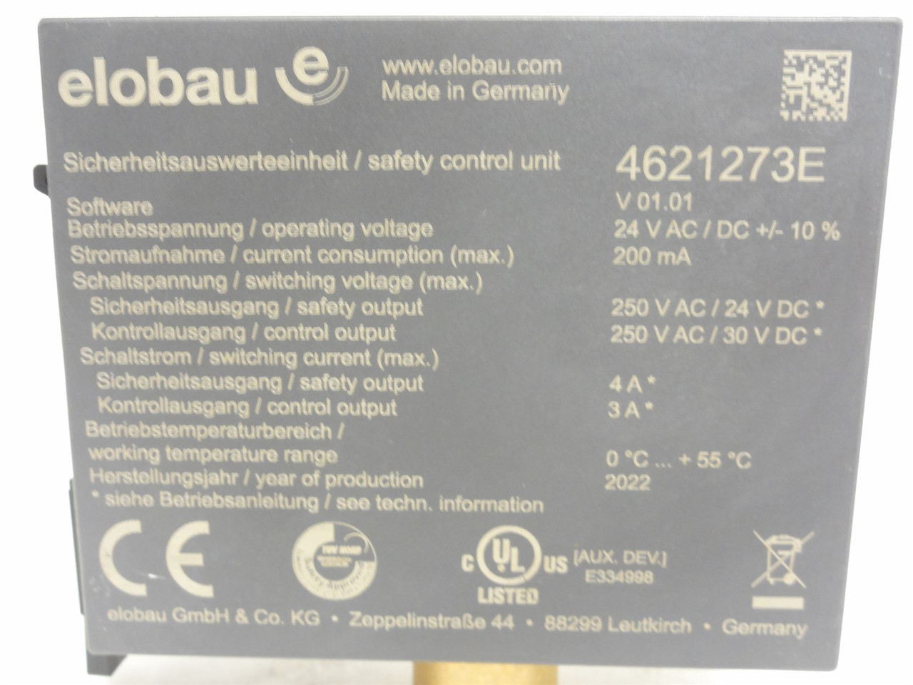 Elobau 4621273E; Safety Relay; 1-NO;1-NC; 24VAC/DC