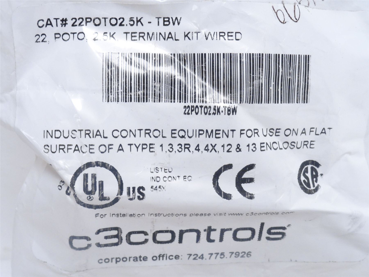 C3 Controls 22POTO2.5K-TBW; Potentiometer Term Kit; 2500 OHMS