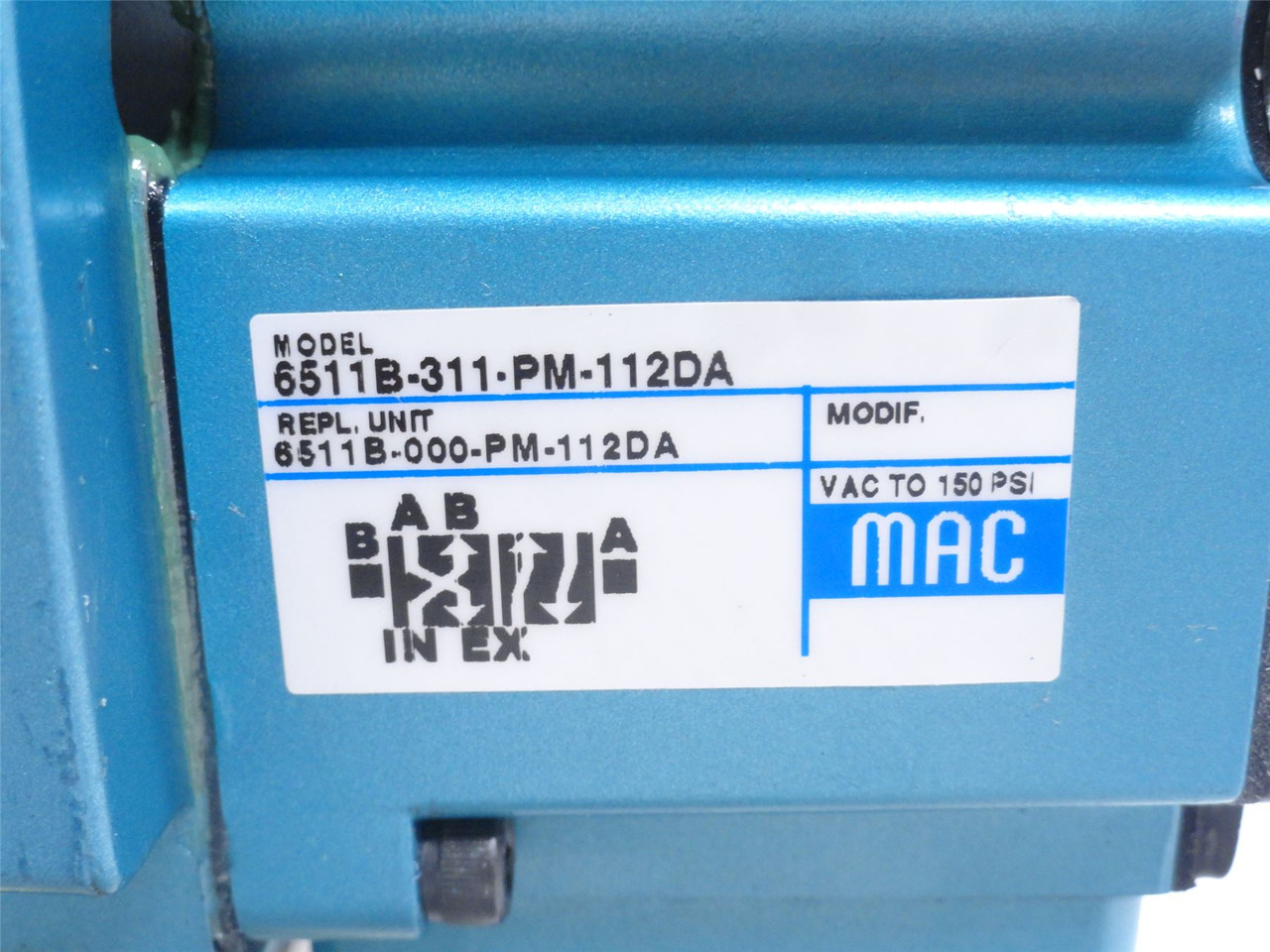 MAC 6511B-311-PM-112DA; Solenoid Valve; 0-150PSI; 110/120VAC