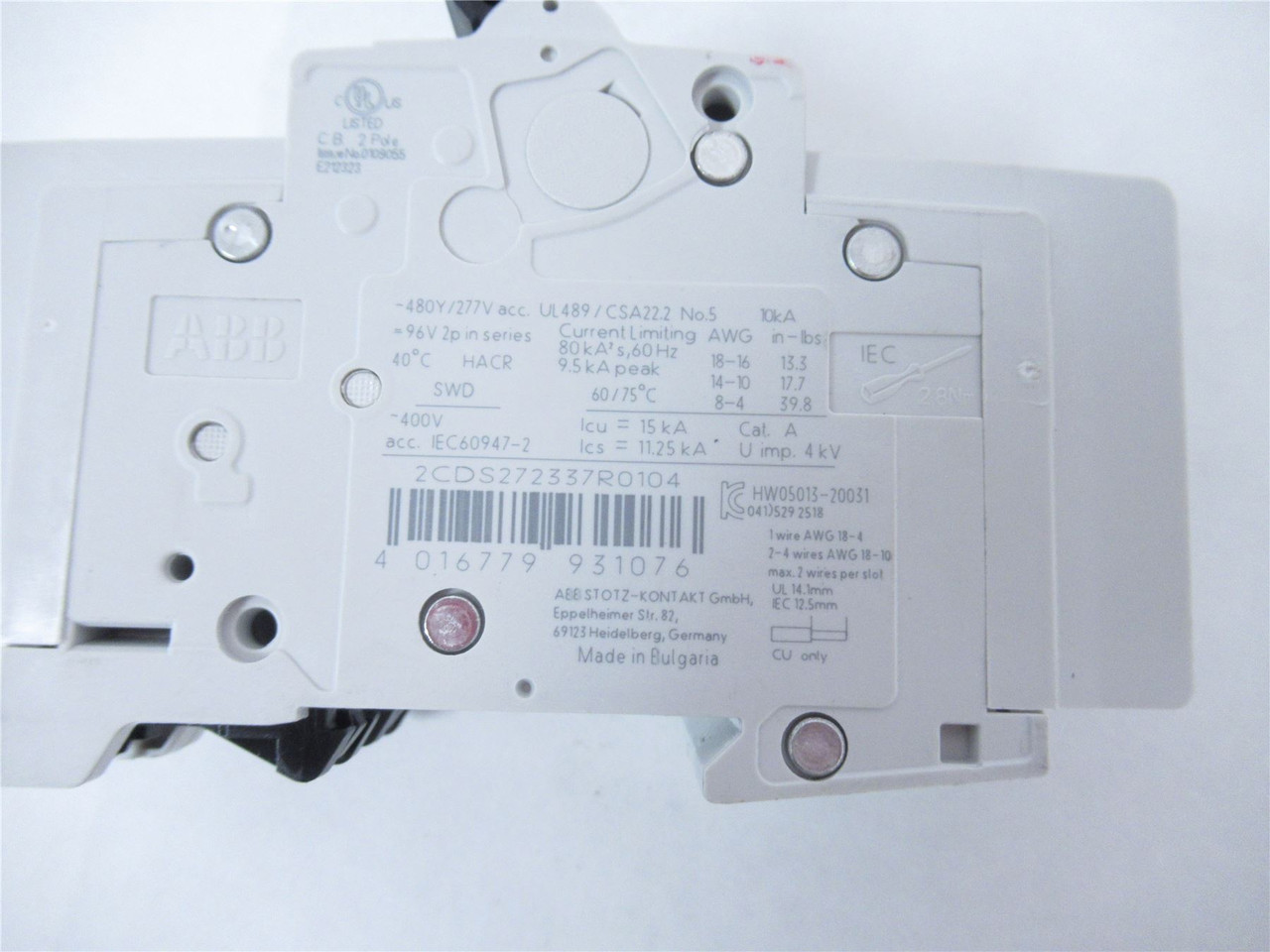 ABB SU202MC10; Mini Circuit Breaker 10Amp 2-Pole