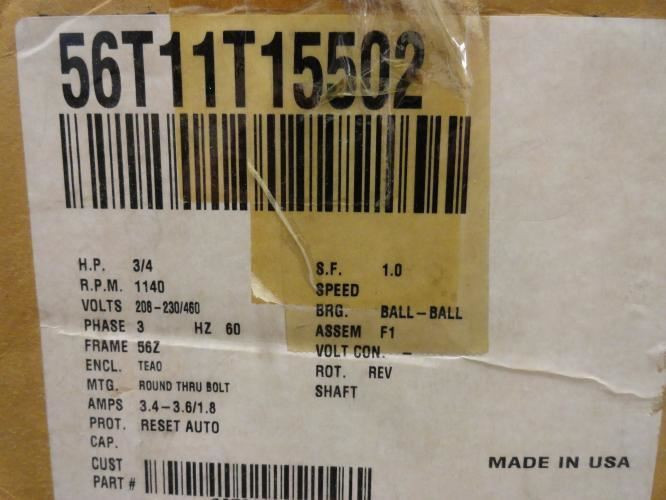 Marathon CSF56T11T15502; Motor 3/4Hp; 208-230/460V; 1140RPM
