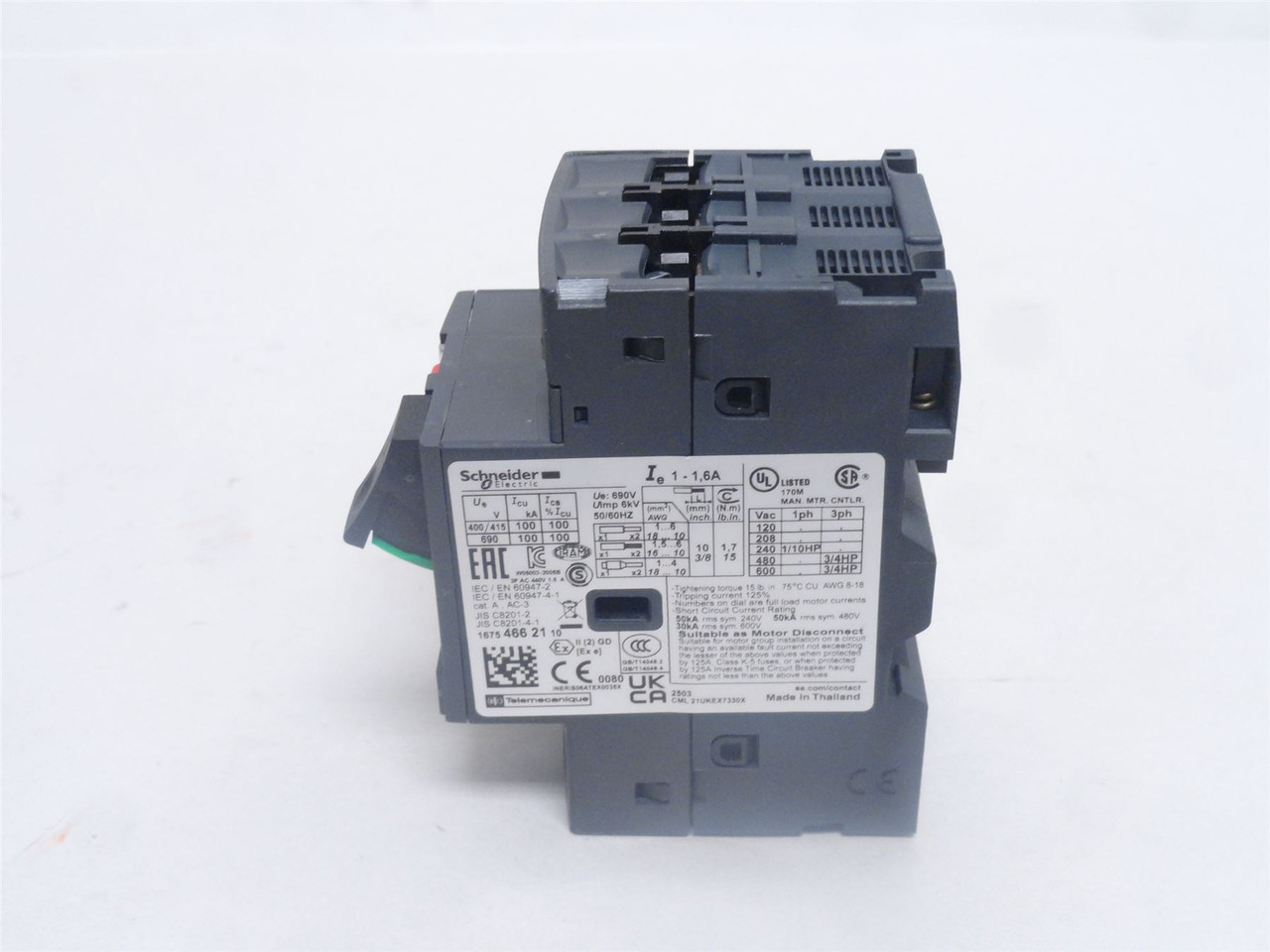 Schneider GV2ME06; Manual Starter 1-1.6A; 600VAC; 3P