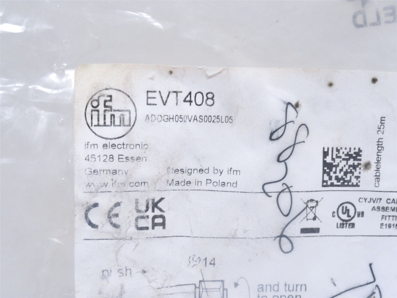 IFM ADOGH050VAS0025L05; Connector Cable EVT408; W/Socket; 25m