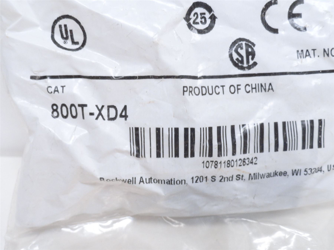 Allen-Bradley 800T-XD4; Contact Block; 10A; 600VAC; 1NC