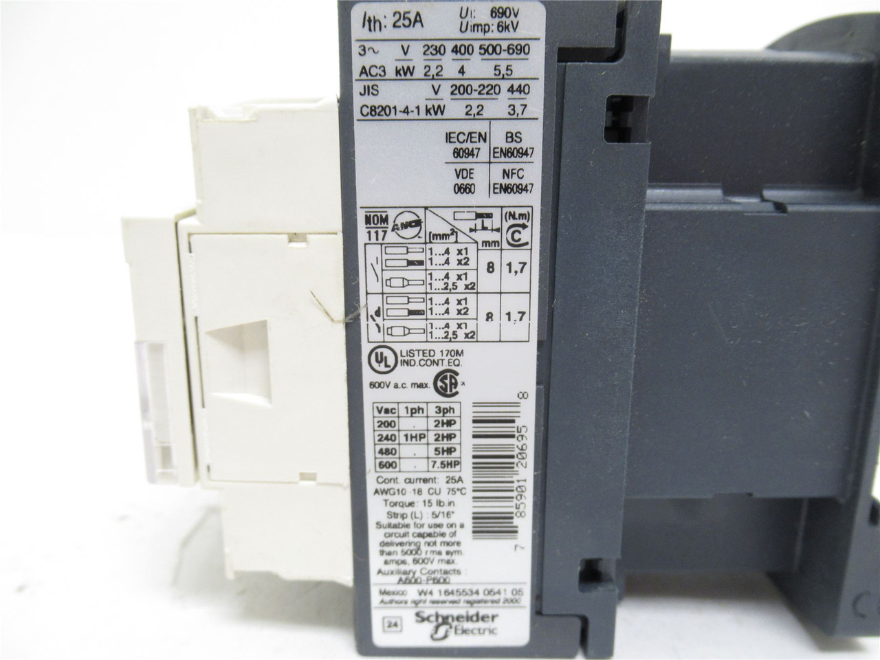 Telemecanique LC1D09G7; Contactor; 9A; 3P; 600V; Coil: 120VAC