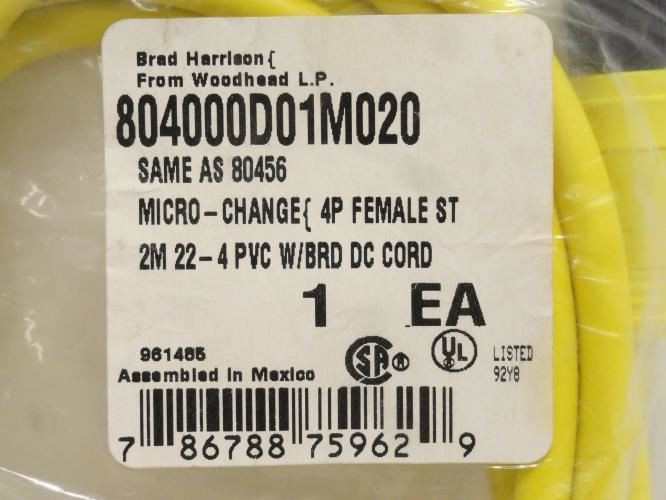 Woodhead 804000D01M020; Molded Cordset; 2m; 4A; 250V; 4-Pin