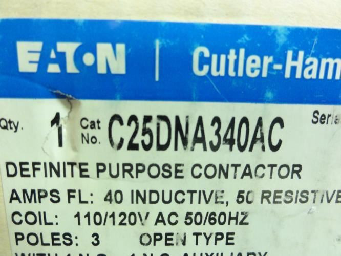 Eaton C25DNA340AC; Contactor; 40A; 600VAC; 3P; Coil: 120VAC