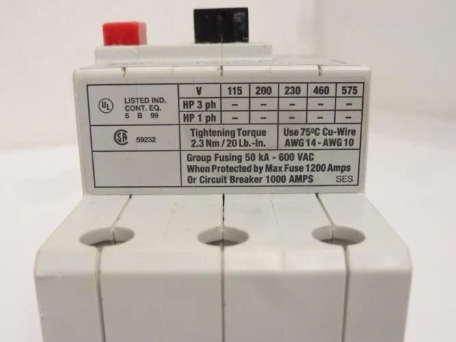 GE CR72AMD; Manual Motor Controller; 0.4-0.63A; 600VAC
