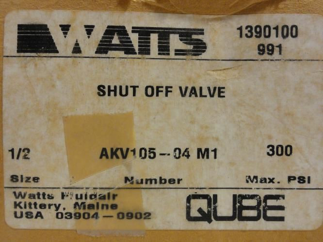 Watts AKV105-04 M1; Shut Off Valve; 1/2" FNPT; 300PSI