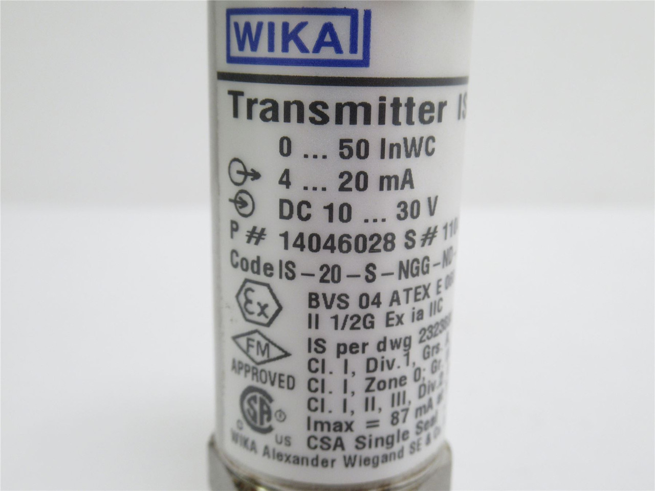 Wika IS-20-S-NGG-ND-AZGM4ZUZ1-ZZZ; Pressure Transmitter; 20mA