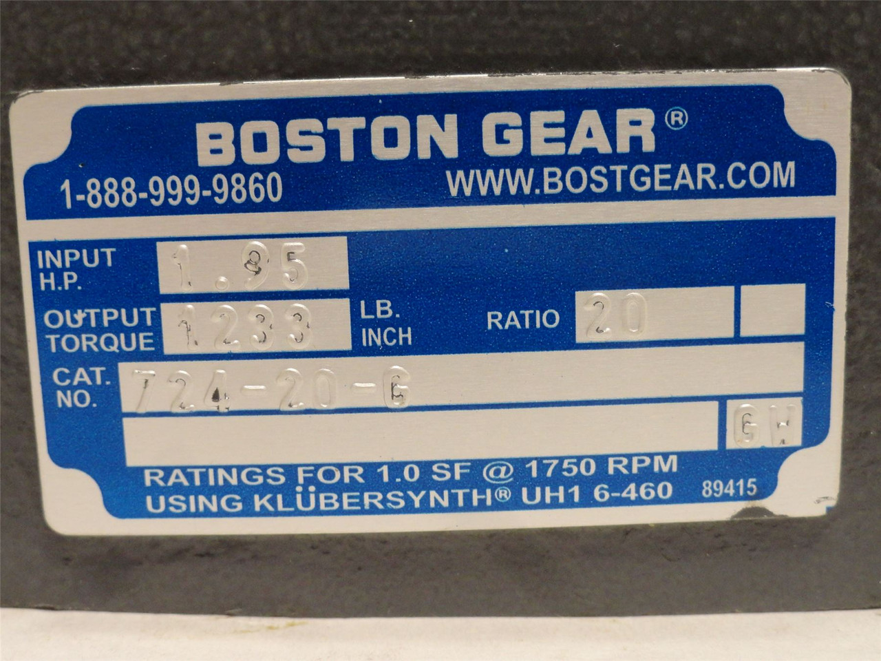 Boston Gear 724-20-G; Gear Speed Reducer; 20:1 Ratio; RA