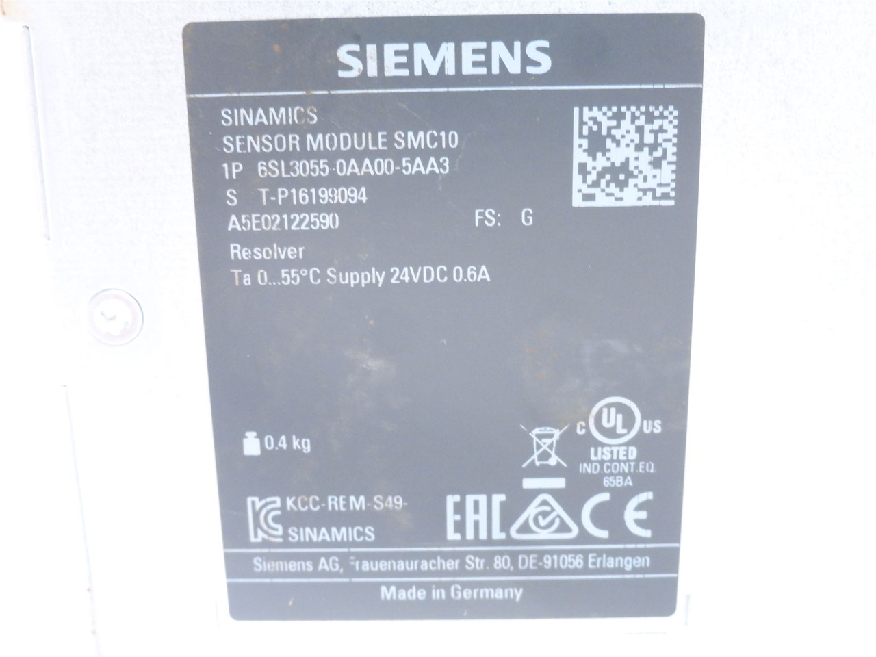 Siemens 6SL3055-0AA00-5AA3; Sensor Module; SMC10; 24VDC