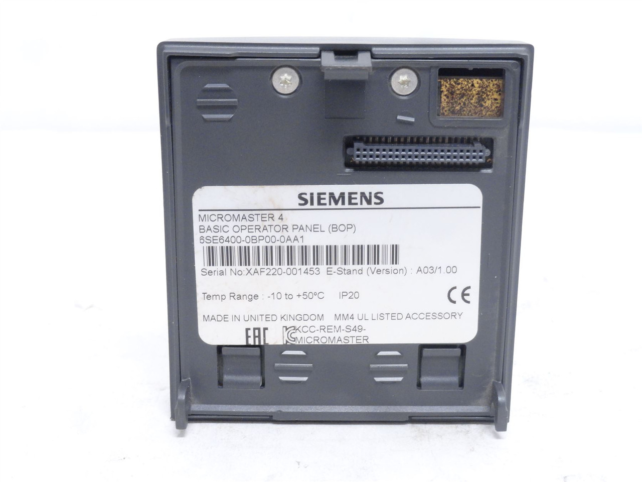 Siemens 6SE6400-0BP00-0AA1; Operator Panel Keypad Inverter