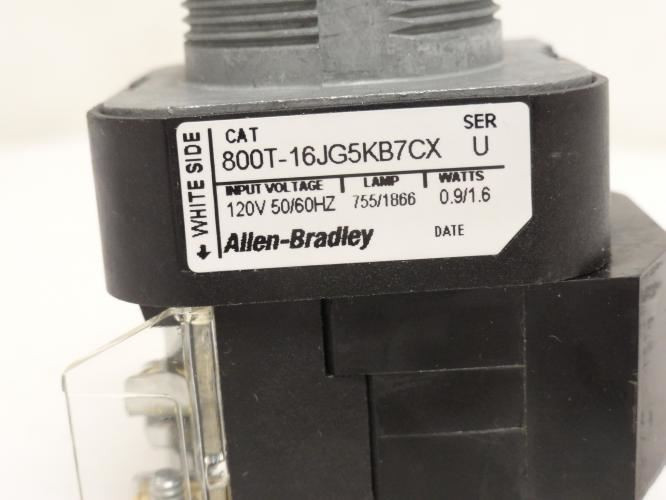 Allen-Bradley 800T-16JG5KB7CX; Green Illuminated Switch; 120V