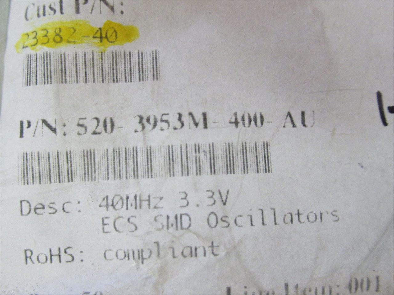ECS ECS-3953M-400-AU-TR ; Lot-20 Oscillators; 40MHz; 3.3V