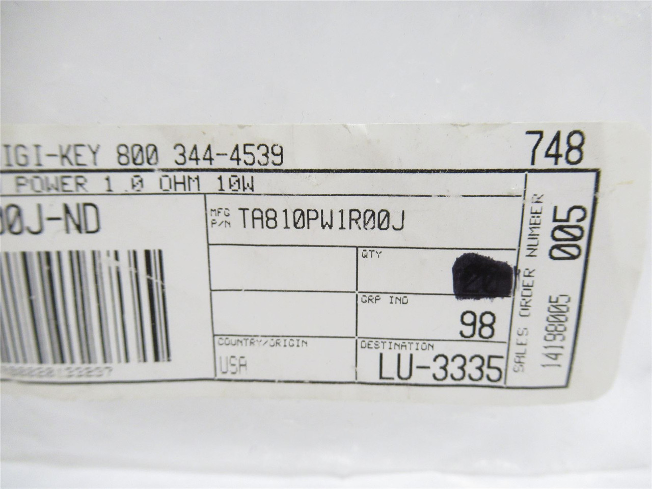 Ohmite TA810PW1R00J; Lot-2; Thick Film Resistors; 10W; 1 Ohm