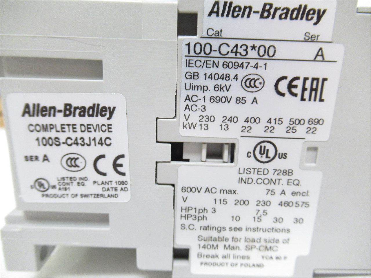 Allen-Bradley 100S-C43J14C; Safety Contactor 75A Coil: 24VAC