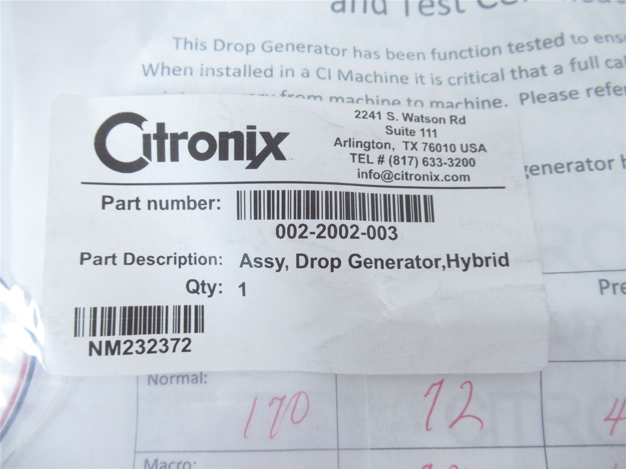 Citronix 002-2002-003; Assembly Drop Generator Hybrid