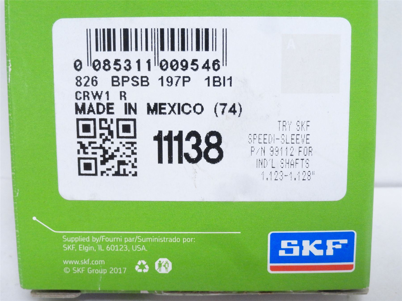 SKF 11138; Oil Seal; 1-1/8"ID x 1-3/4"OD x1/4" Wideth
