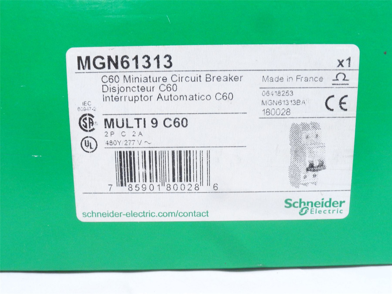 Schneider MGN61313; Circuit Breaker; 2-Pole; 2A; 480VAC