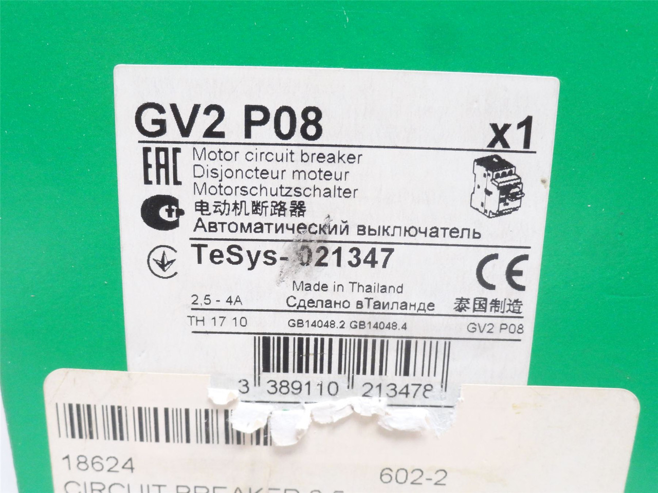 Schneider GV2P08; Motor Starter Protector; 2.5-4A; 3P; 600VAC